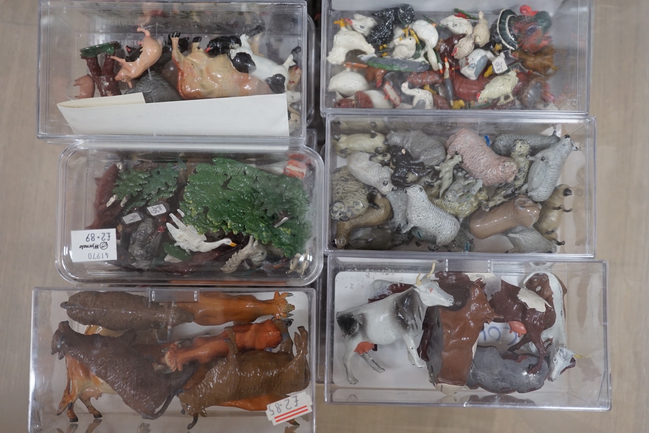 A large childhood collection of hollowcast lead toys, various makers, pre-war and later, including farm animals, farm workers, etc